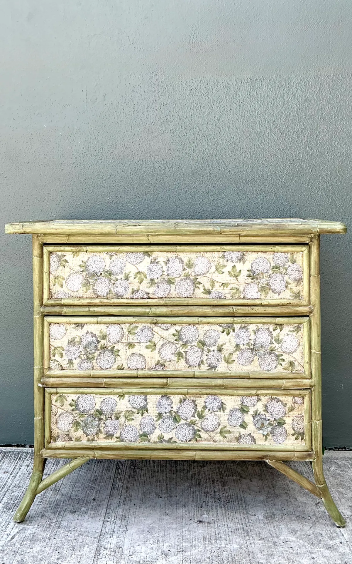 Vintage Rattan and Grasscloth Three-Drawer Chest — additional photo 6
