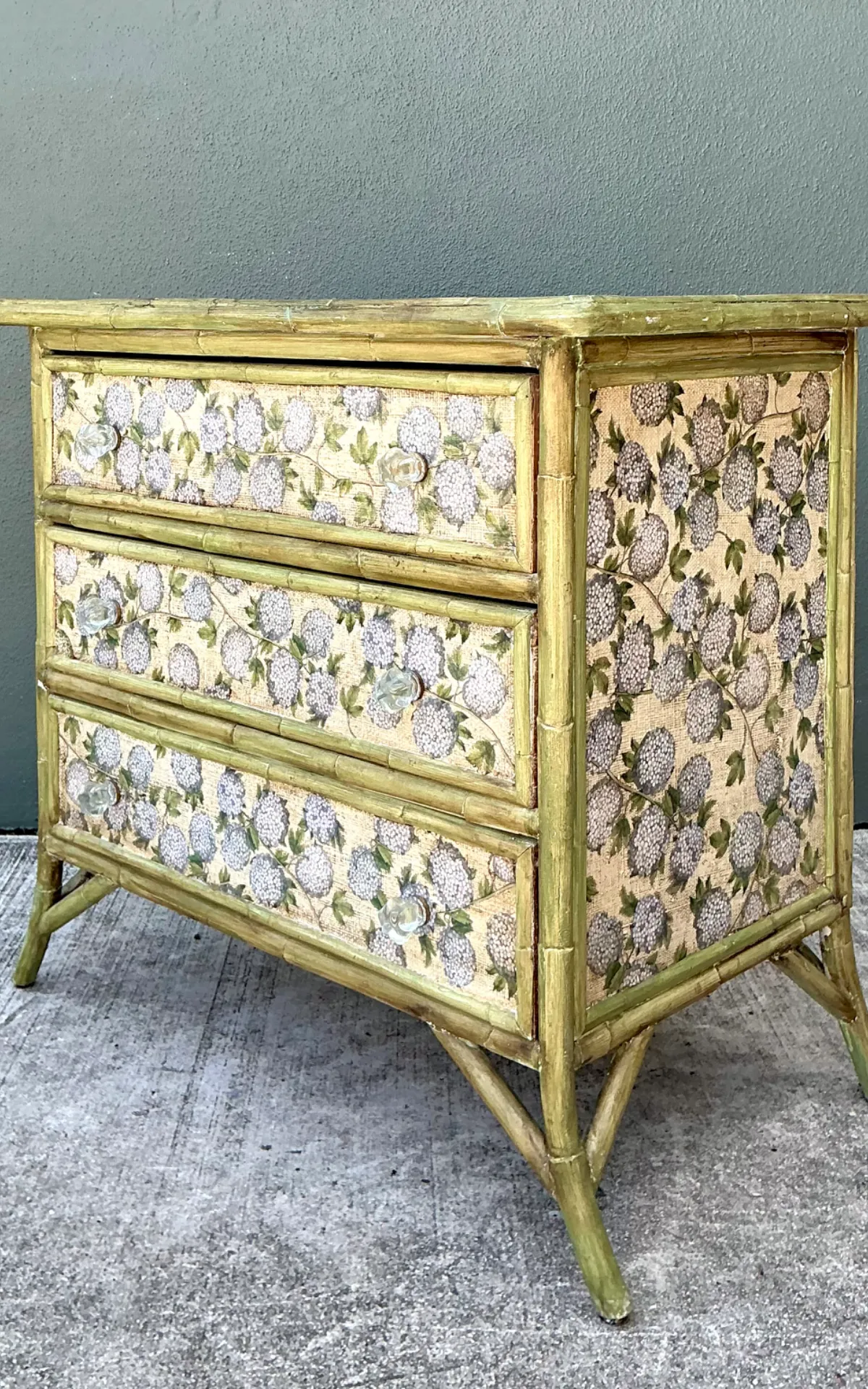 Vintage Rattan and Grasscloth Three-Drawer Chest — additional photo 8
