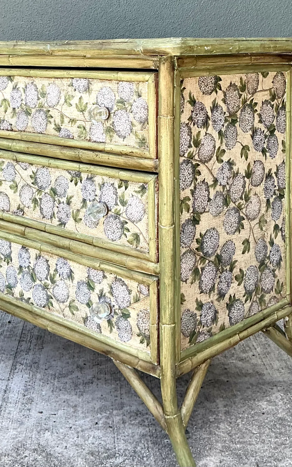 Vintage Rattan and Grasscloth Three-Drawer Chest