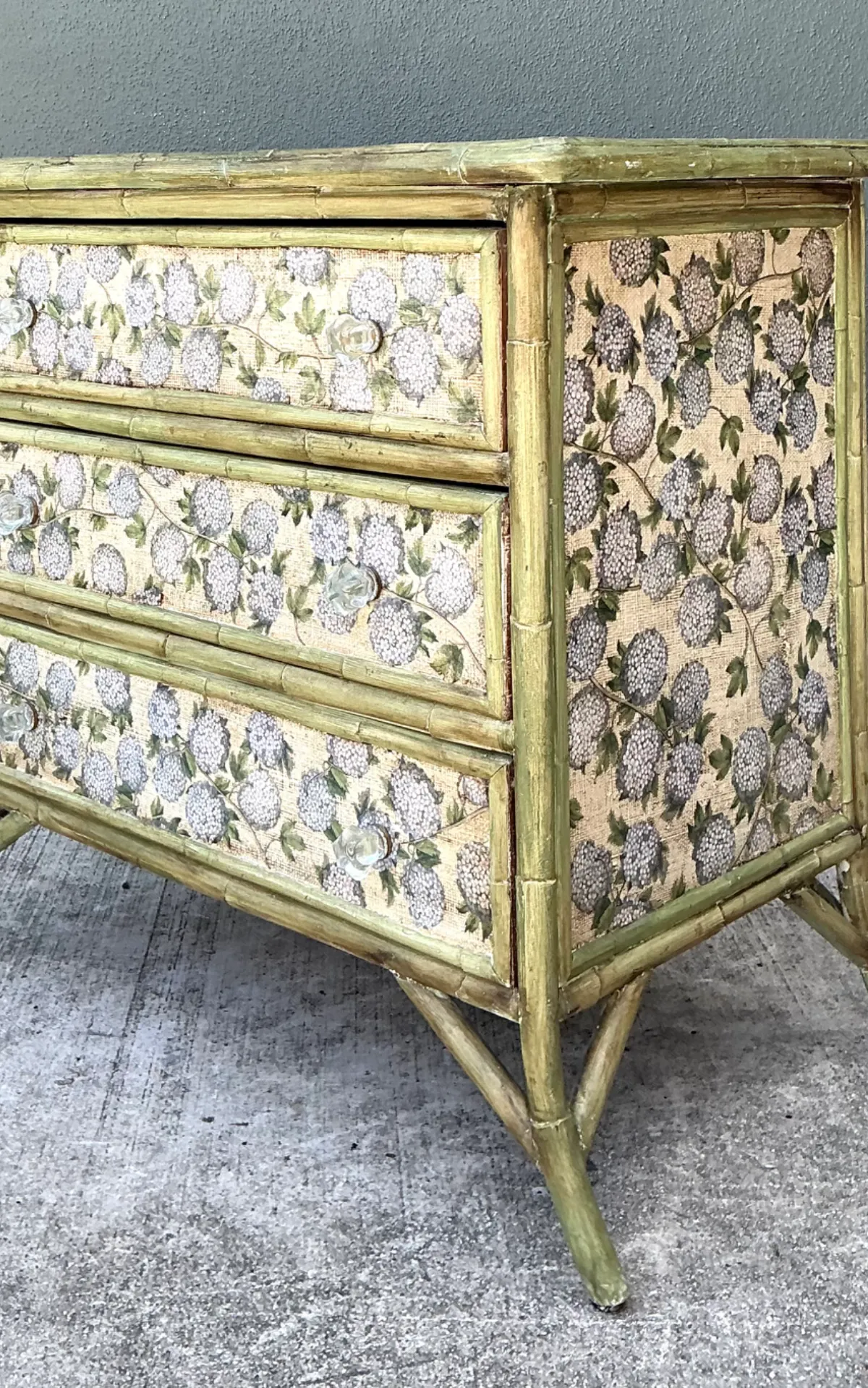 Vintage Rattan and Grasscloth Three-Drawer Chest — additional photo 3