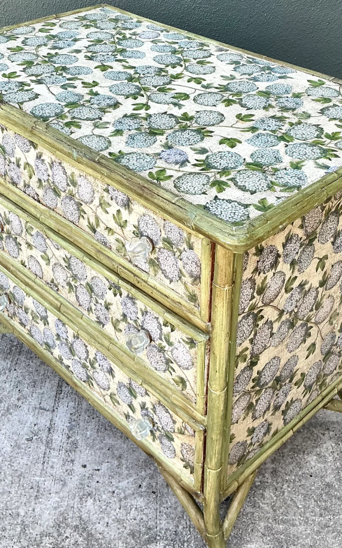 Vintage Rattan and Grasscloth Three-Drawer Chest — additional photo 5