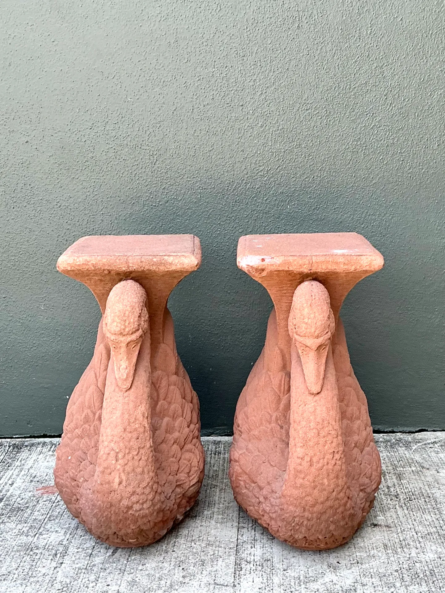 Vintage Cast Cement Swan Low Stools - A Pair — additional photo 4