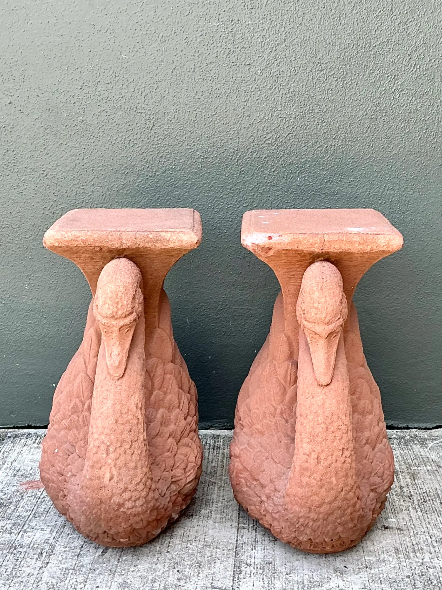 Vintage Cast Cement Swan Low Stools - A Pair — additional photo 7