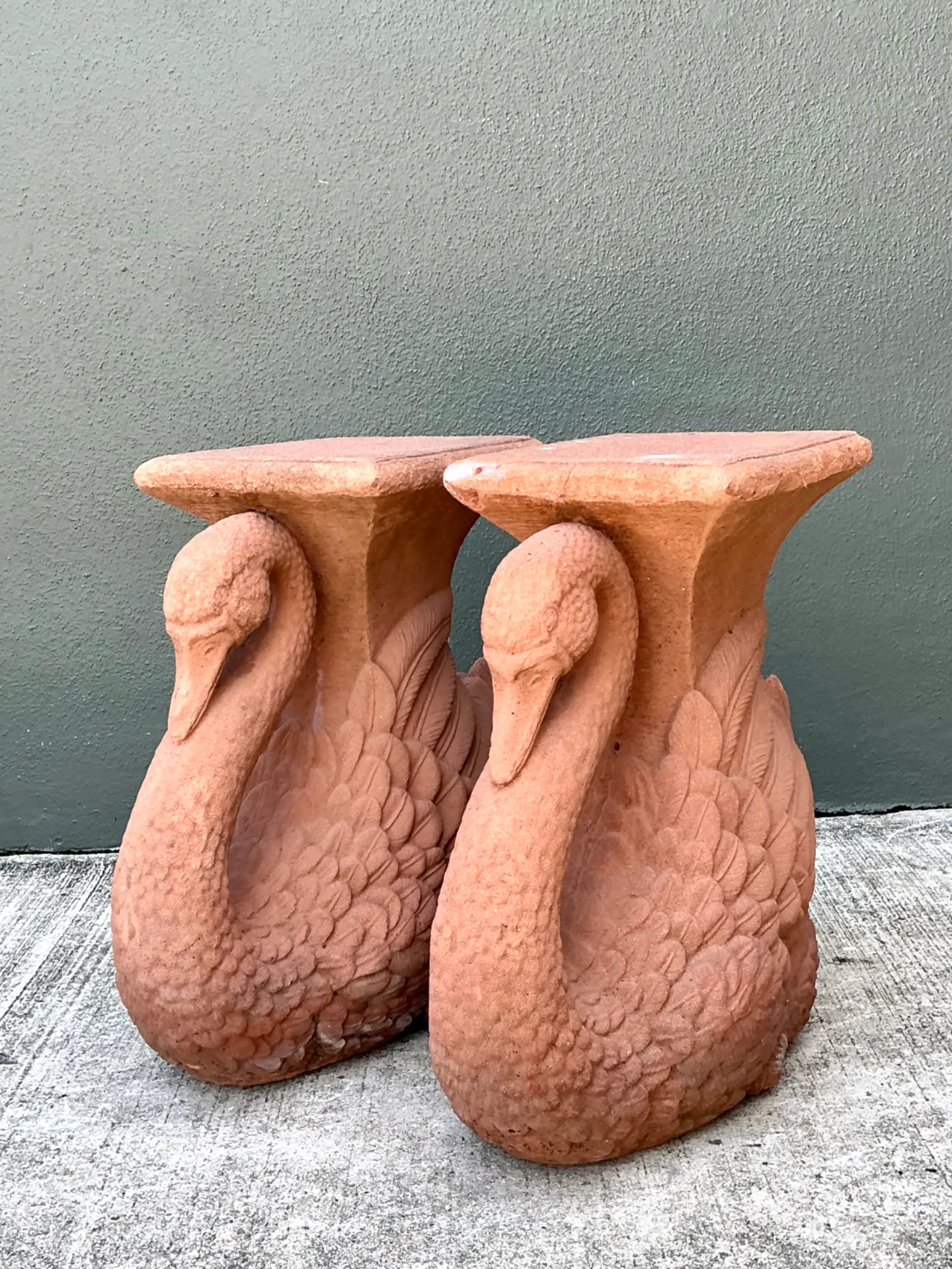 Vintage Cast Cement Swan Low Stools - A Pair — additional photo 2