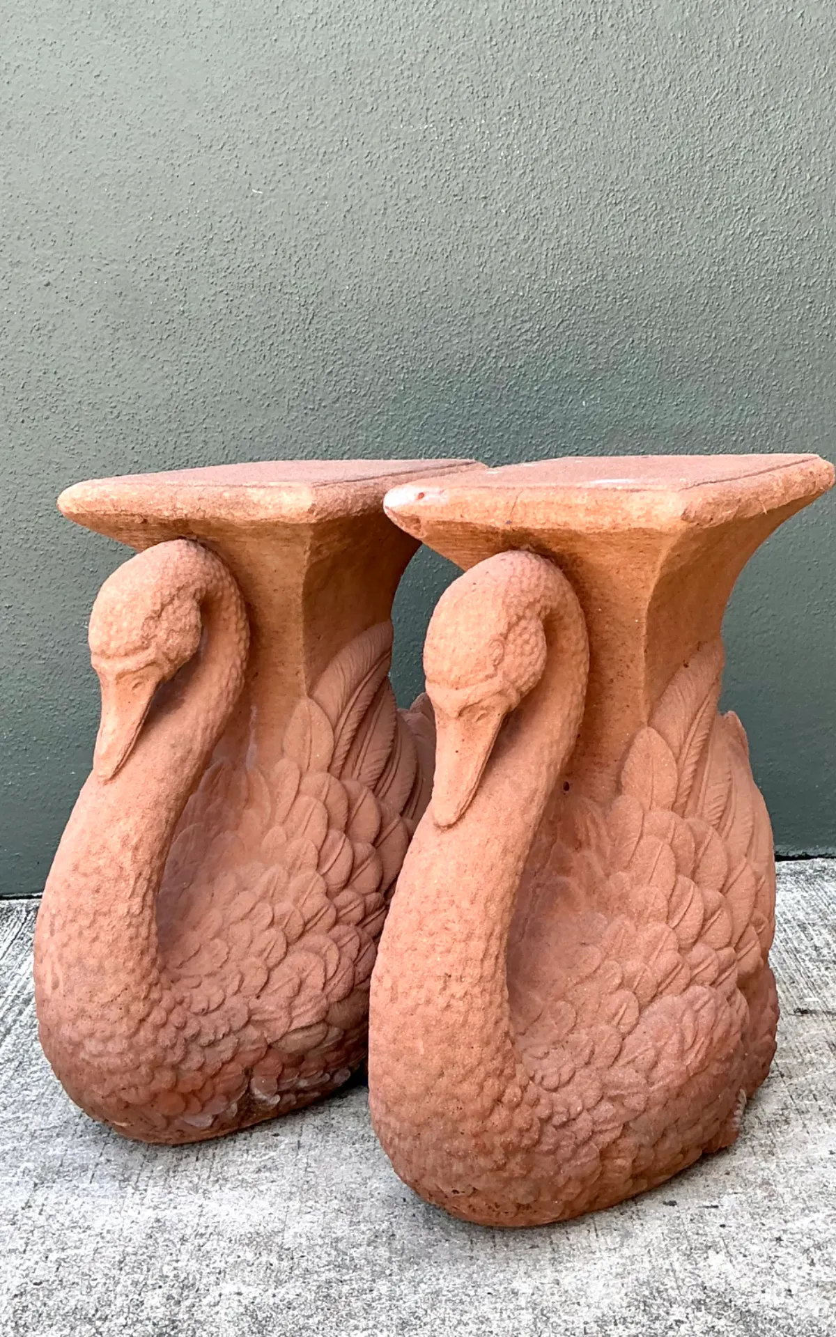 Vintage Cast Cement Swan Low Stools - A Pair — additional photo 2