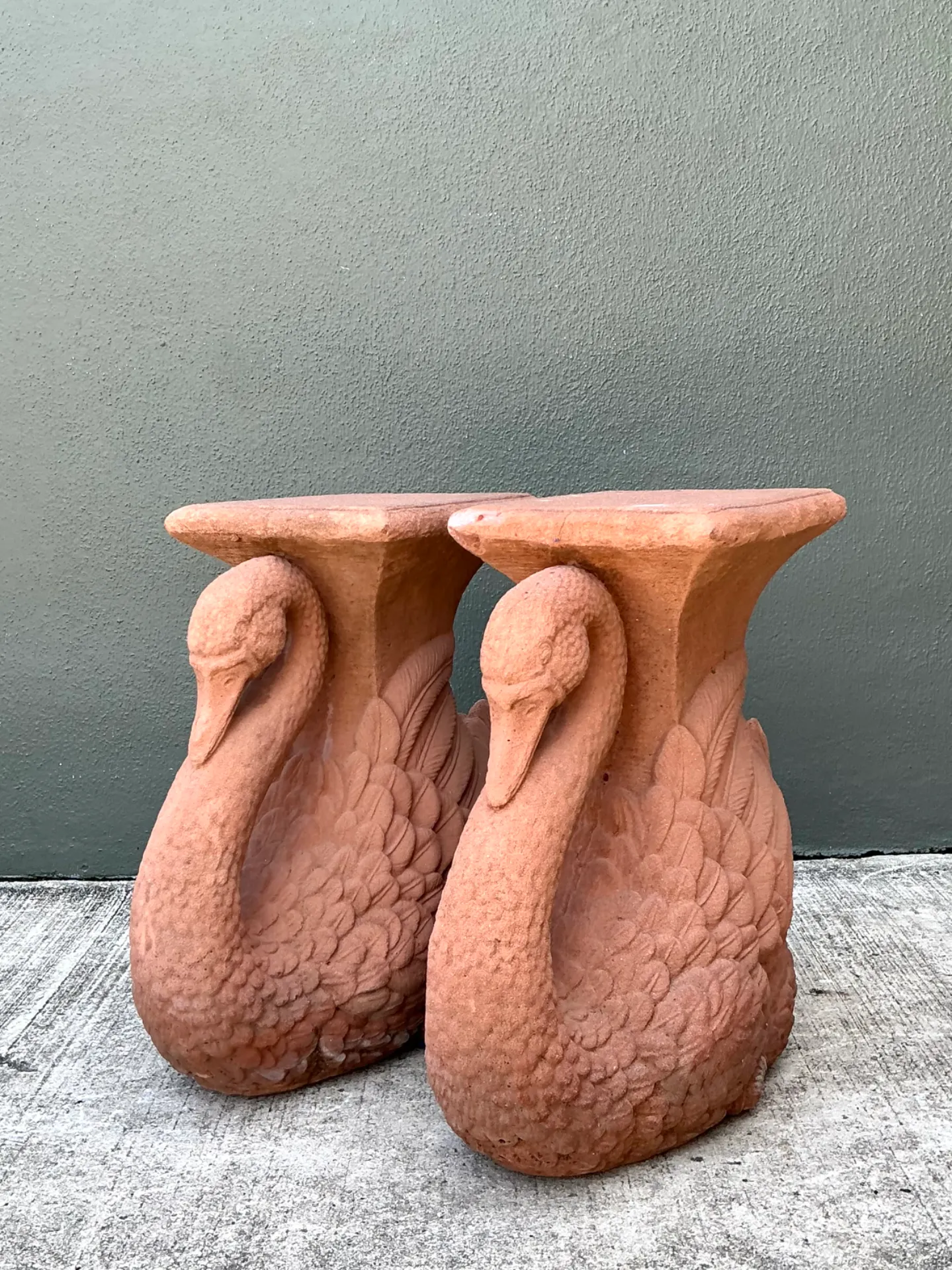 Vintage Cast Cement Swan Low Stools - A Pair — additional photo 8