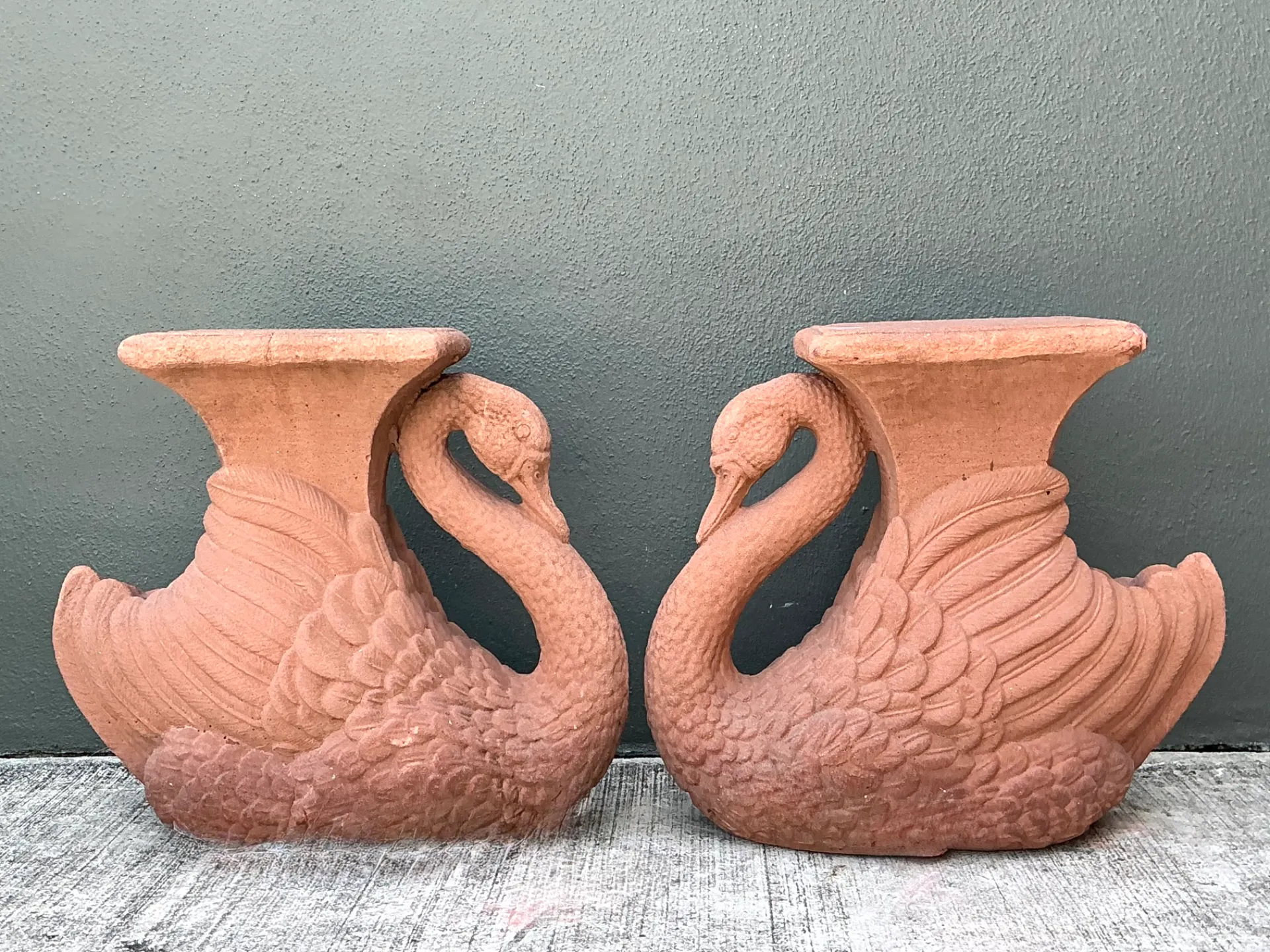 Vintage Cast Cement Swan Low Stools - A Pair — additional photo 1