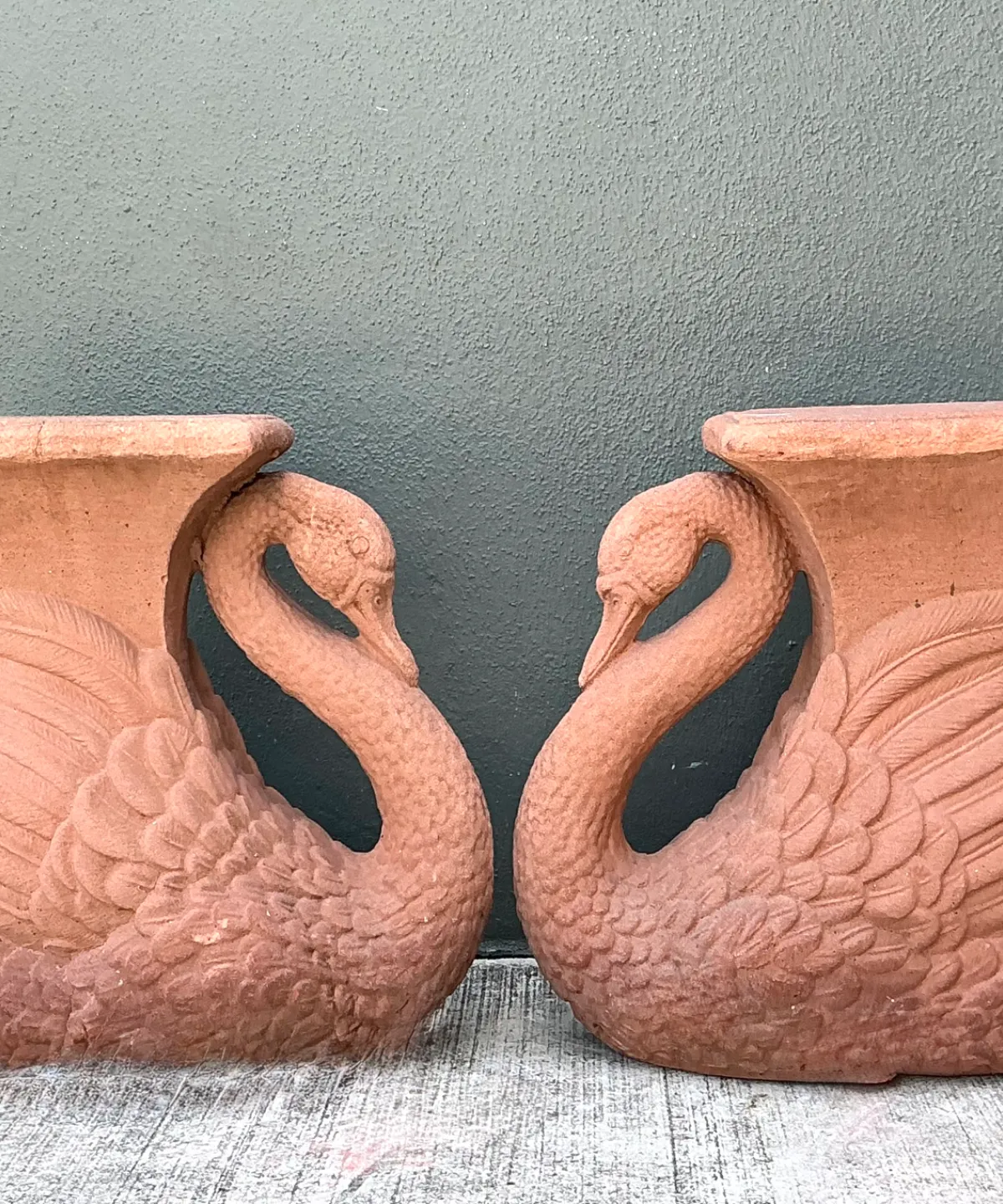 Vintage Cast Cement Swan Low Stools - A Pair