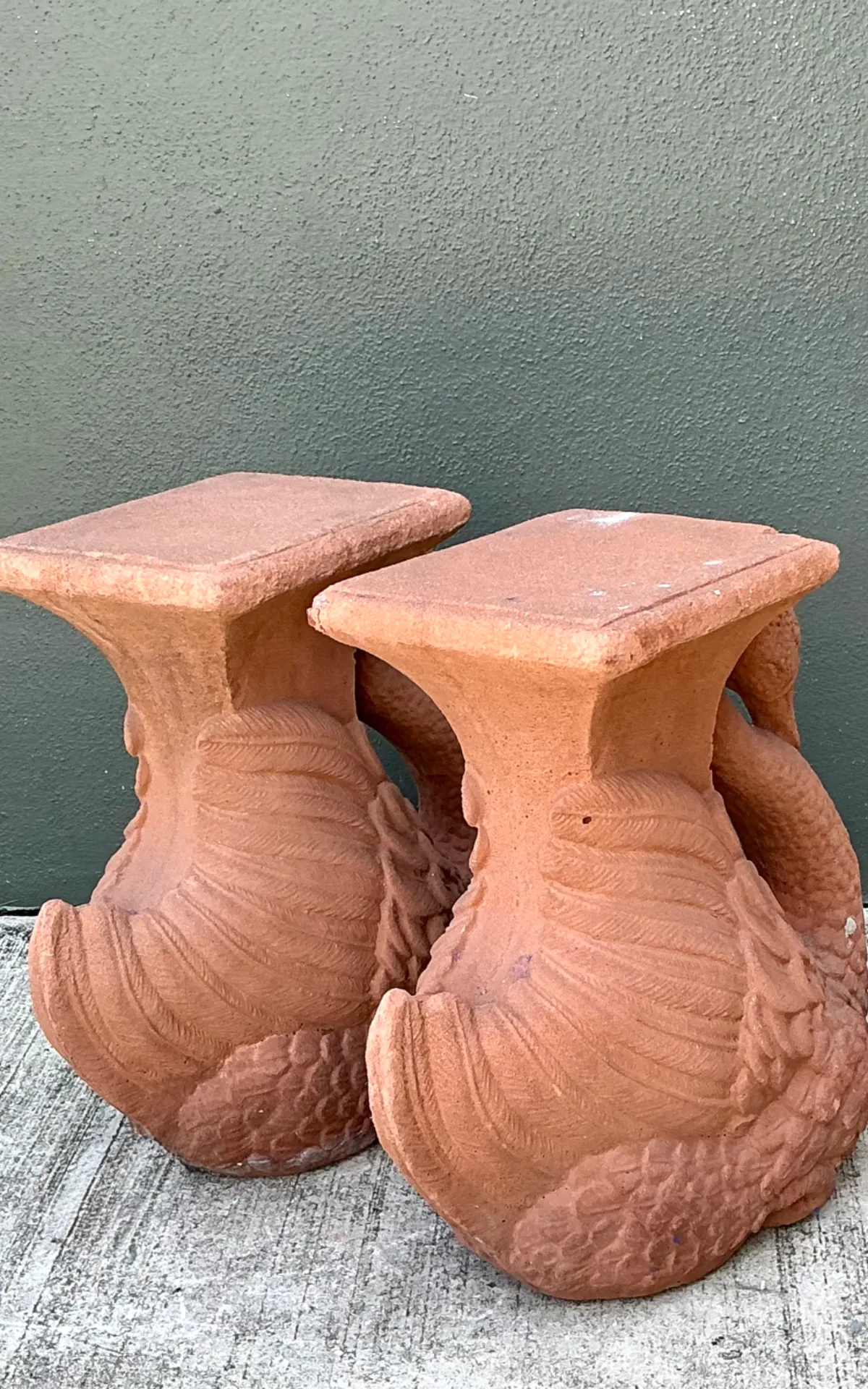 Vintage Cast Cement Swan Low Stools - A Pair — additional photo 3