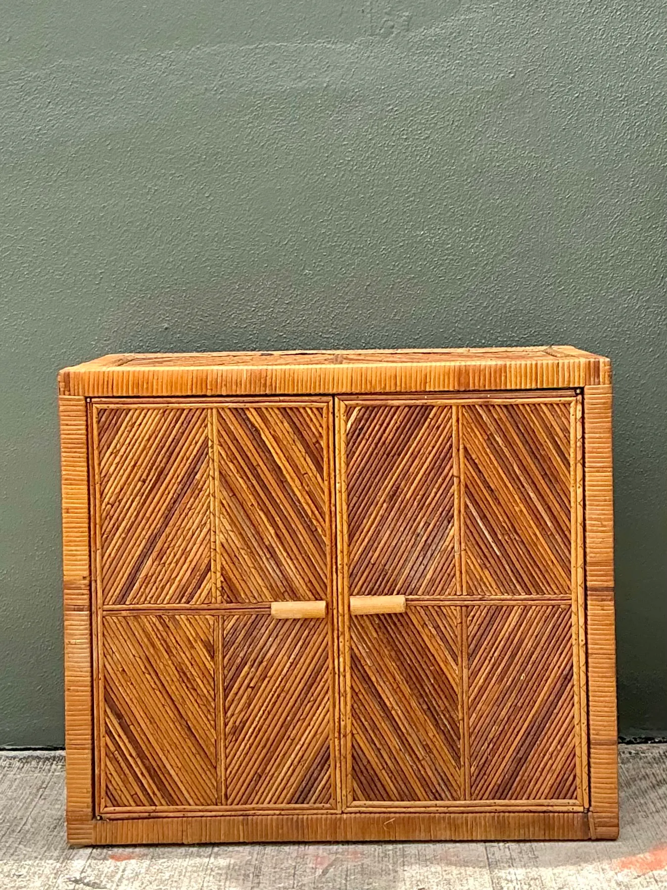 Vintage Rattan Chevron Cabinet — additional photo 4