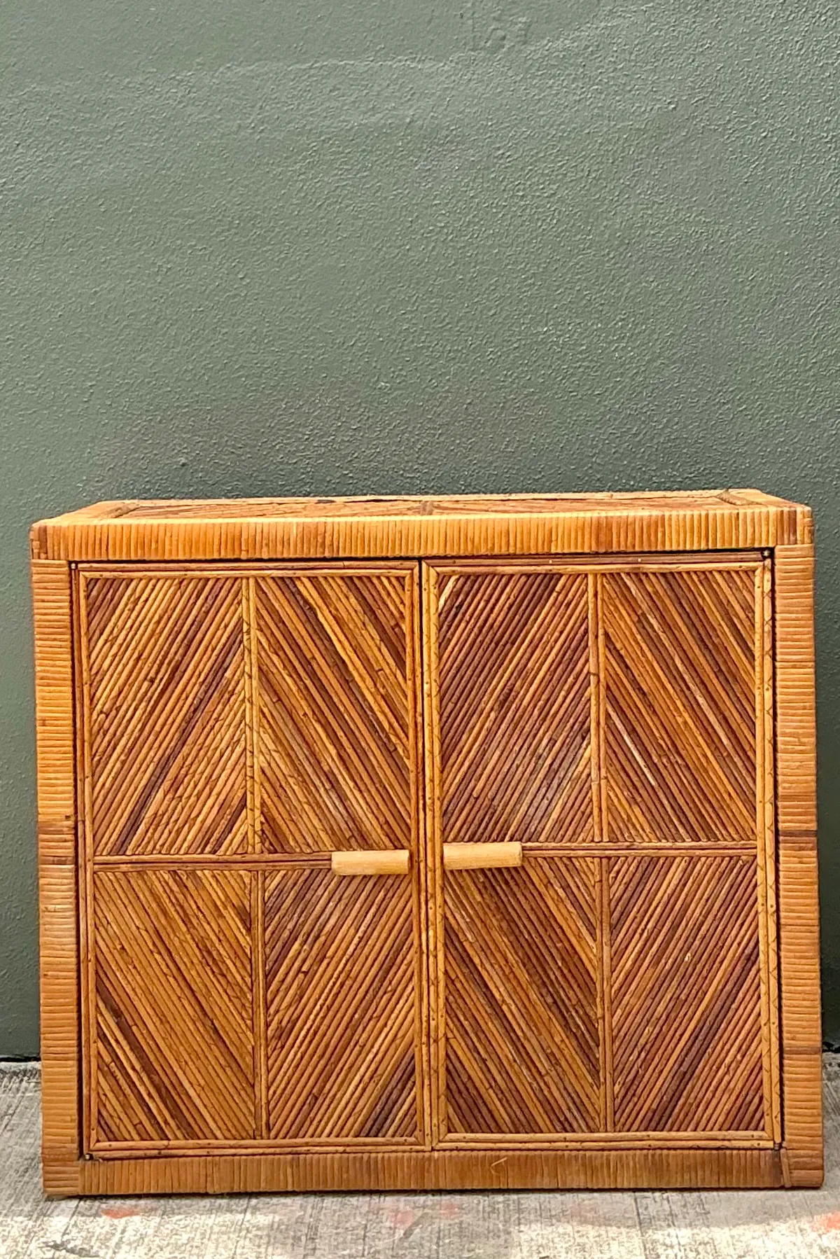 Vintage Rattan Chevron Cabinet — additional photo 4