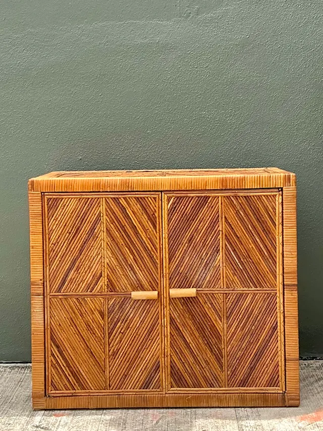 Vintage Rattan Chevron Cabinet — additional photo 4