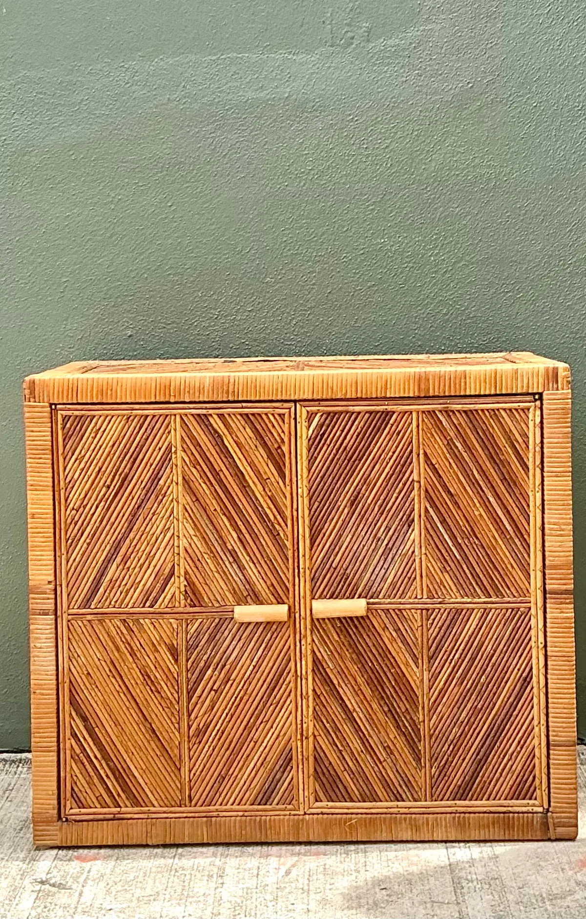Vintage Rattan Chevron Cabinet — additional photo 6