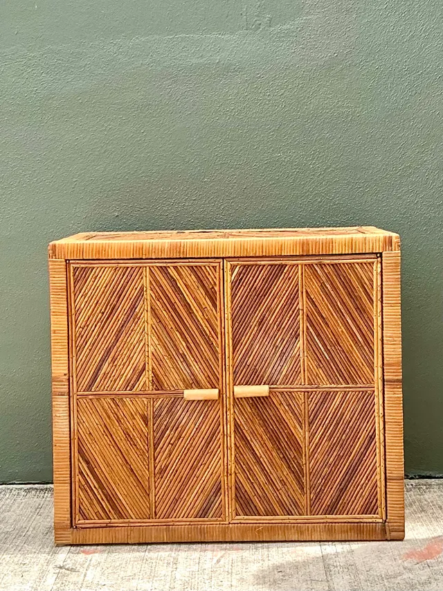 Vintage Rattan Chevron Cabinet — additional photo 6