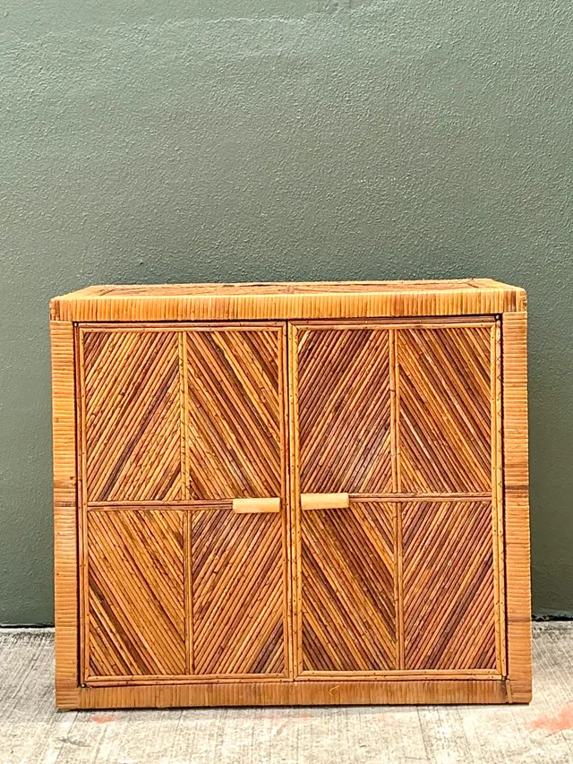 Vintage Rattan Chevron Cabinet — additional photo 8
