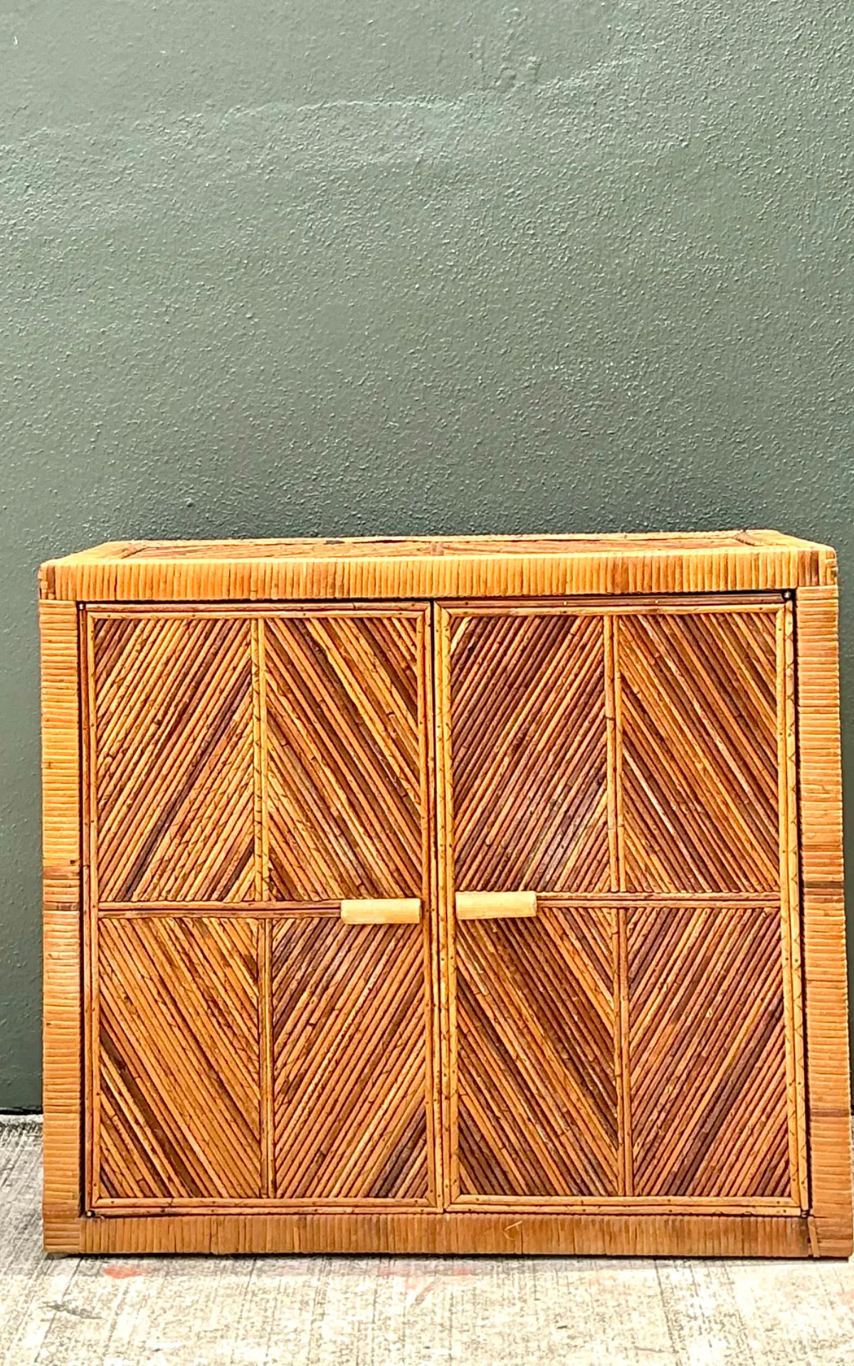 Vintage Rattan Chevron Cabinet — additional photo 2