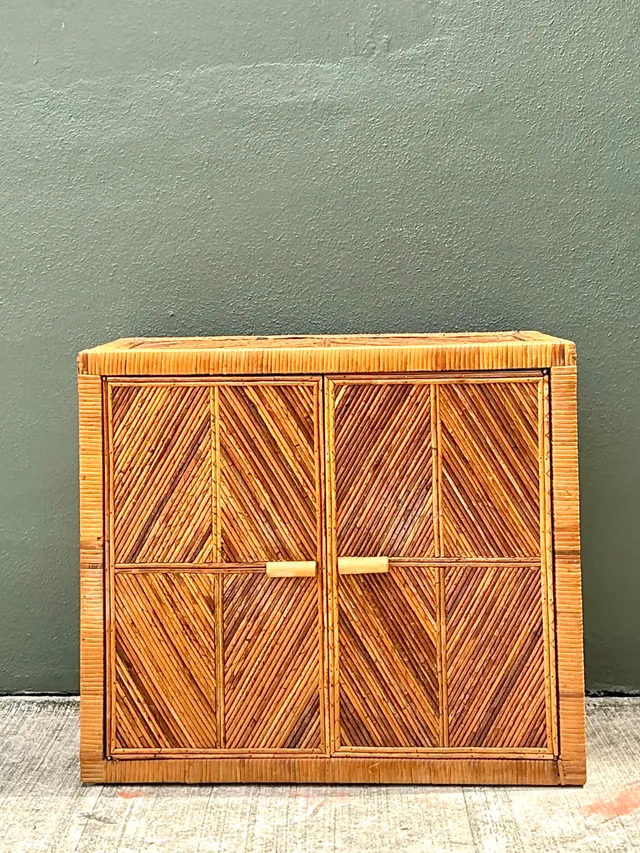 Vintage Rattan Chevron Cabinet — additional photo 2