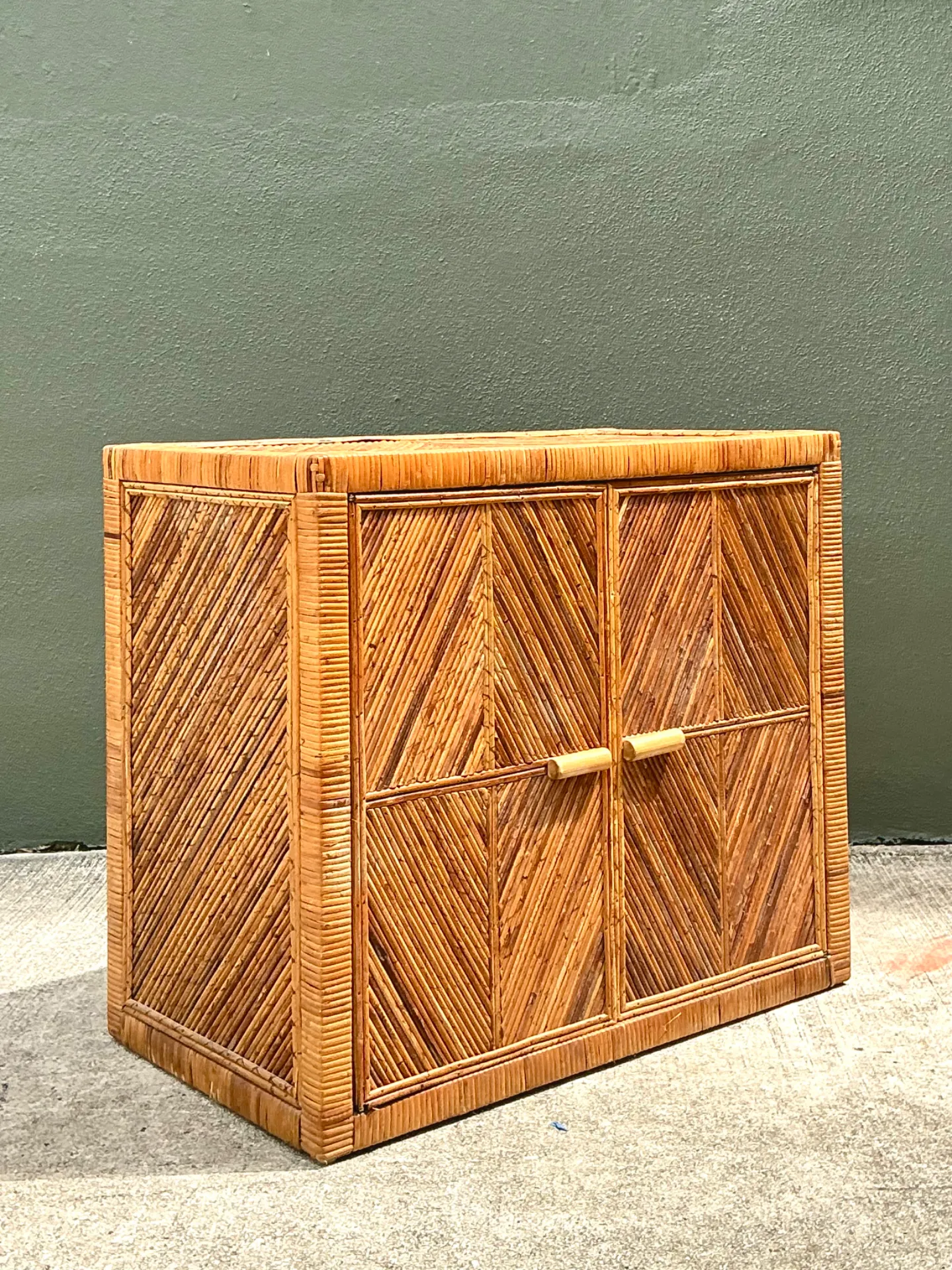 Vintage Rattan Chevron Cabinet — additional photo 3