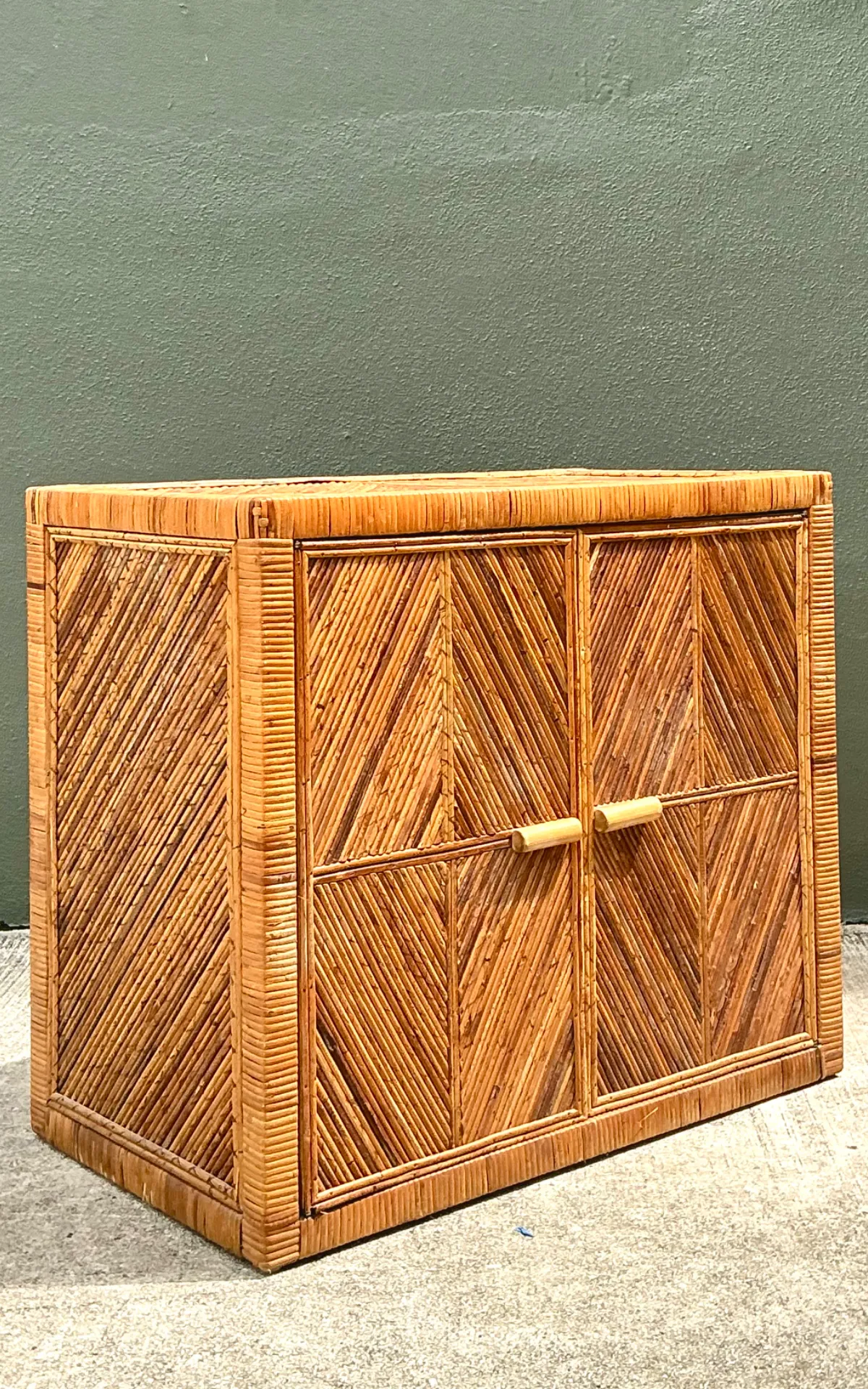 Vintage Rattan Chevron Cabinet — additional photo 3