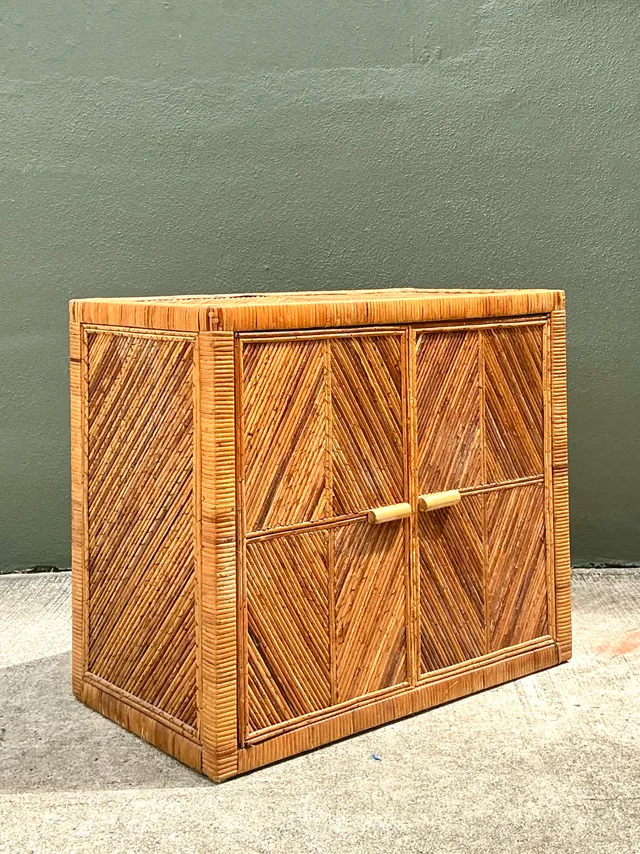 Vintage Rattan Chevron Cabinet — additional photo 3