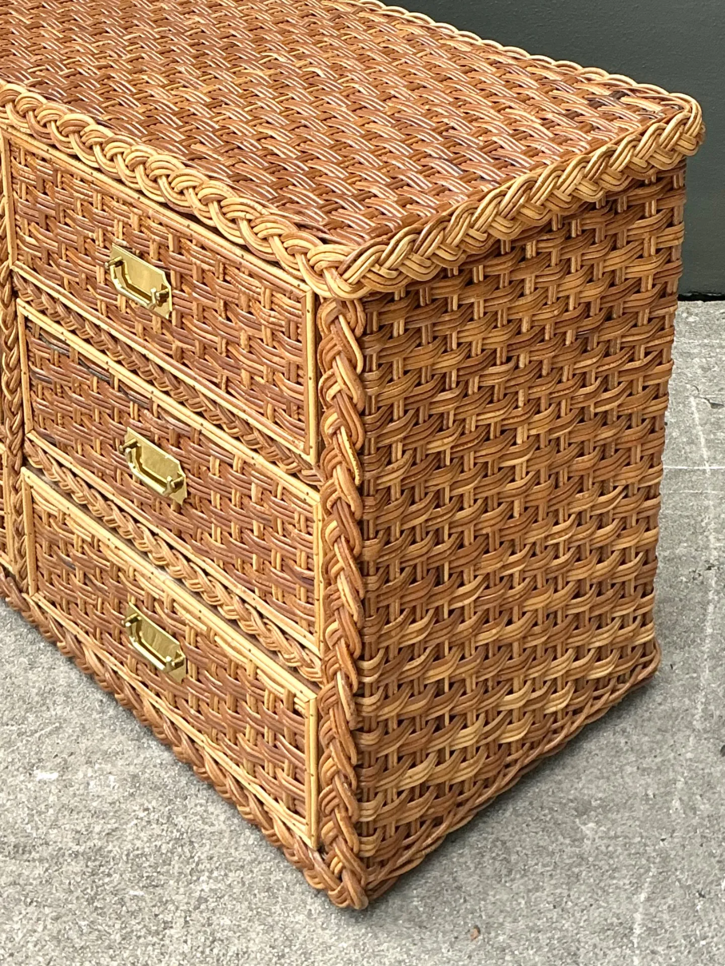 Vintage Braided Rattan Six Drawer Campaign Dresser — additional photo 5