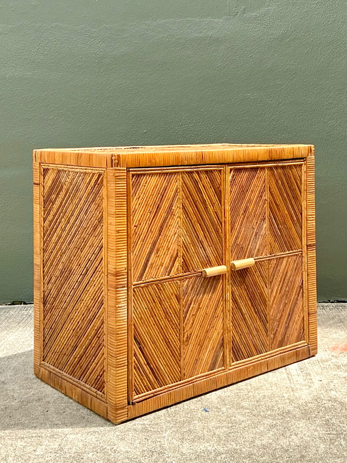 Vintage Rattan Chevron Cabinet — additional photo 5
