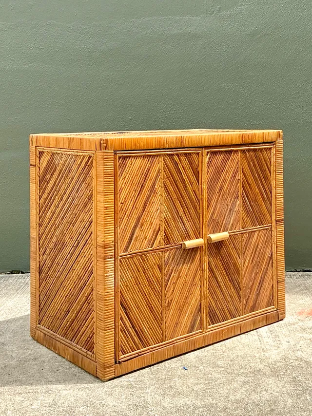 Vintage Rattan Chevron Cabinet — additional photo 5