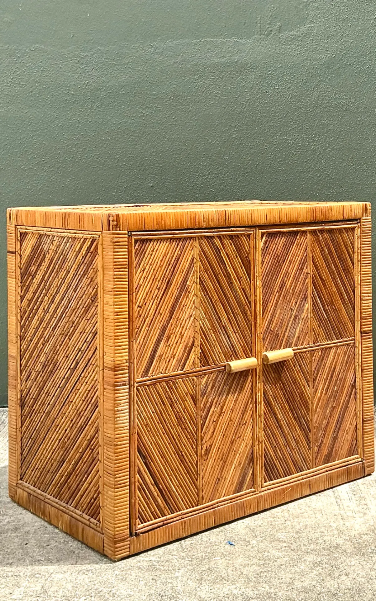 Vintage Rattan Chevron Cabinet — additional photo 7