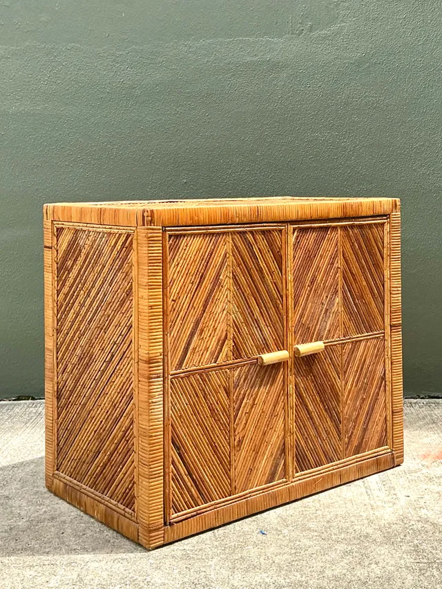 Vintage Rattan Chevron Cabinet — additional photo 7