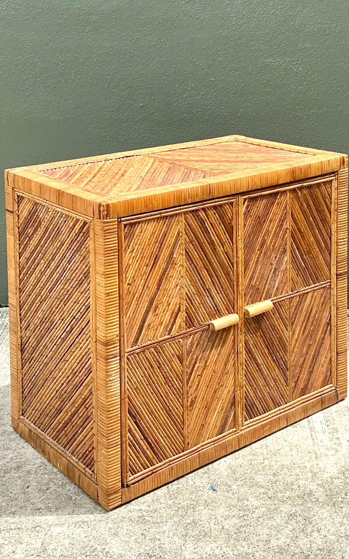 Vintage Rattan Chevron Cabinet