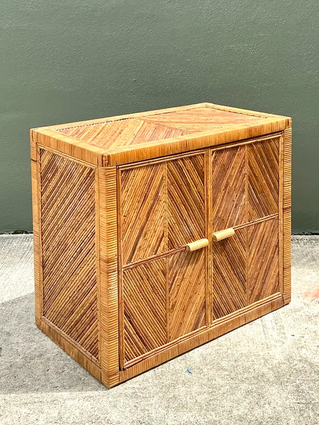 Vintage Rattan Chevron Cabinet — additional photo 1