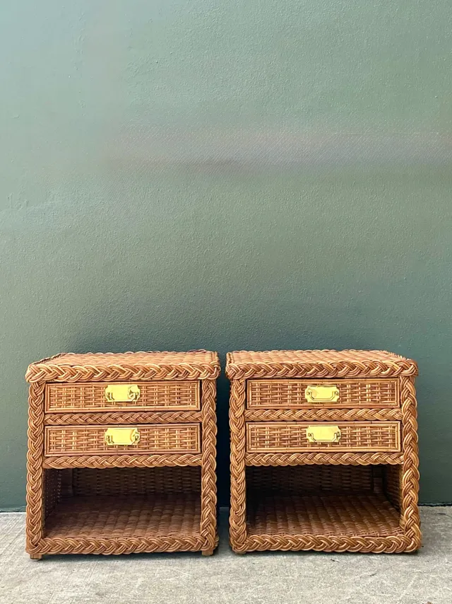 Vintage Braided Rattan Nightstands - A Pair — additional photo 7