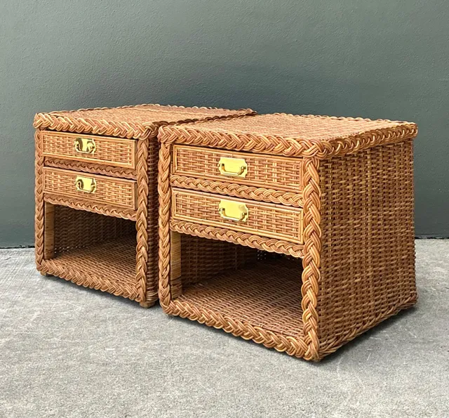 Vintage Braided Rattan Nightstands - A Pair — additional photo 6