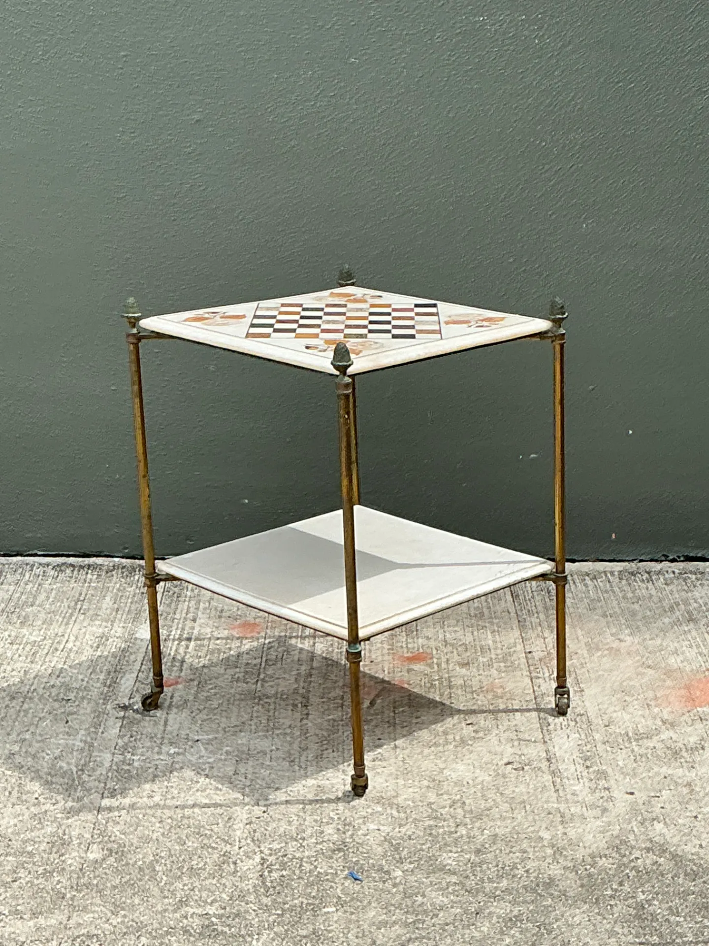 Vintage Marble Inlay Chessboard Side Table — additional photo 6