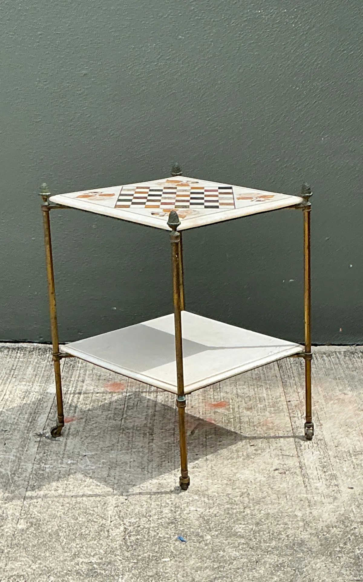 Vintage Marble Inlay Chessboard Side Table — additional photo 6