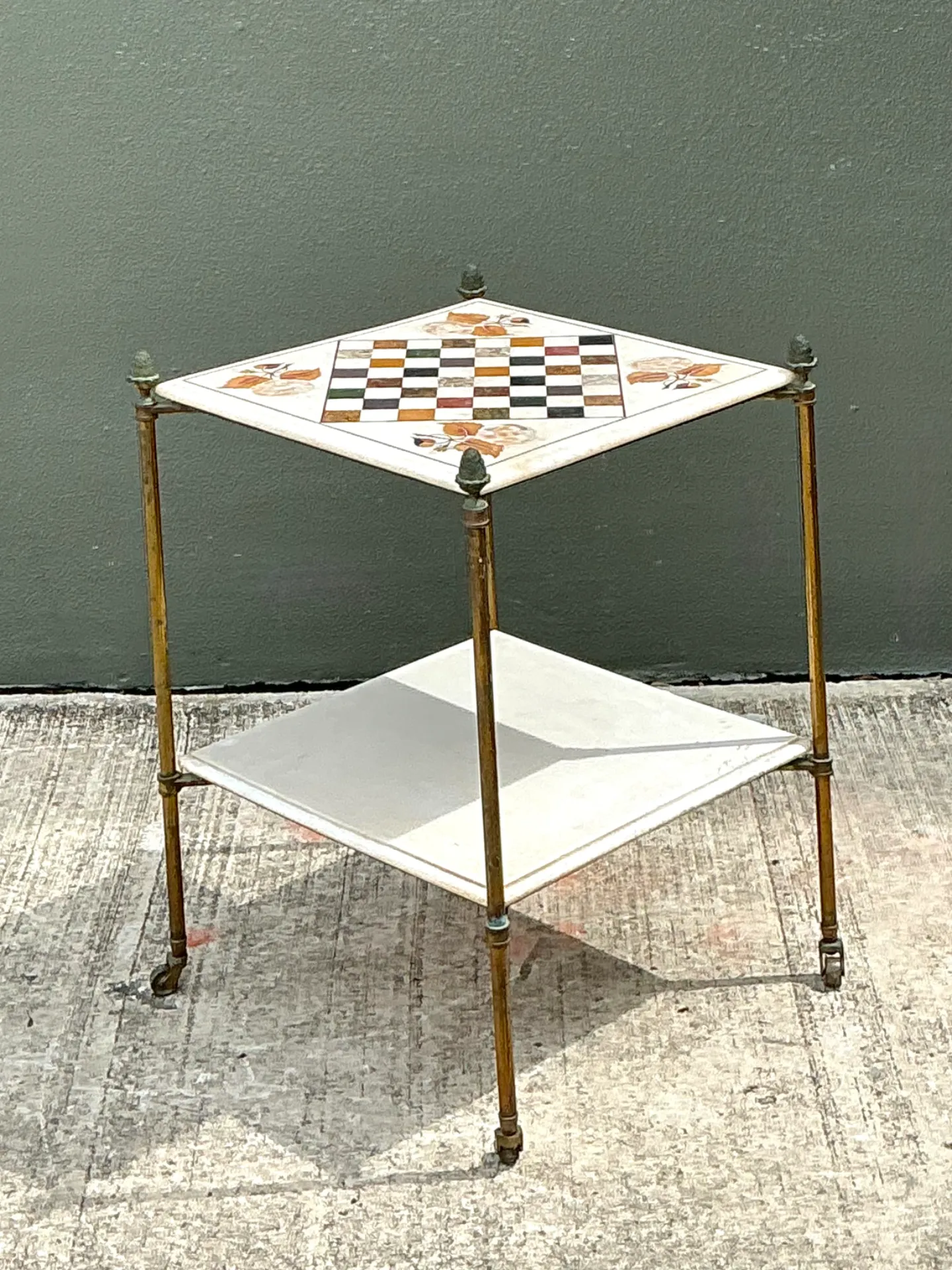 Vintage Marble Inlay Chessboard Side Table — additional photo 4