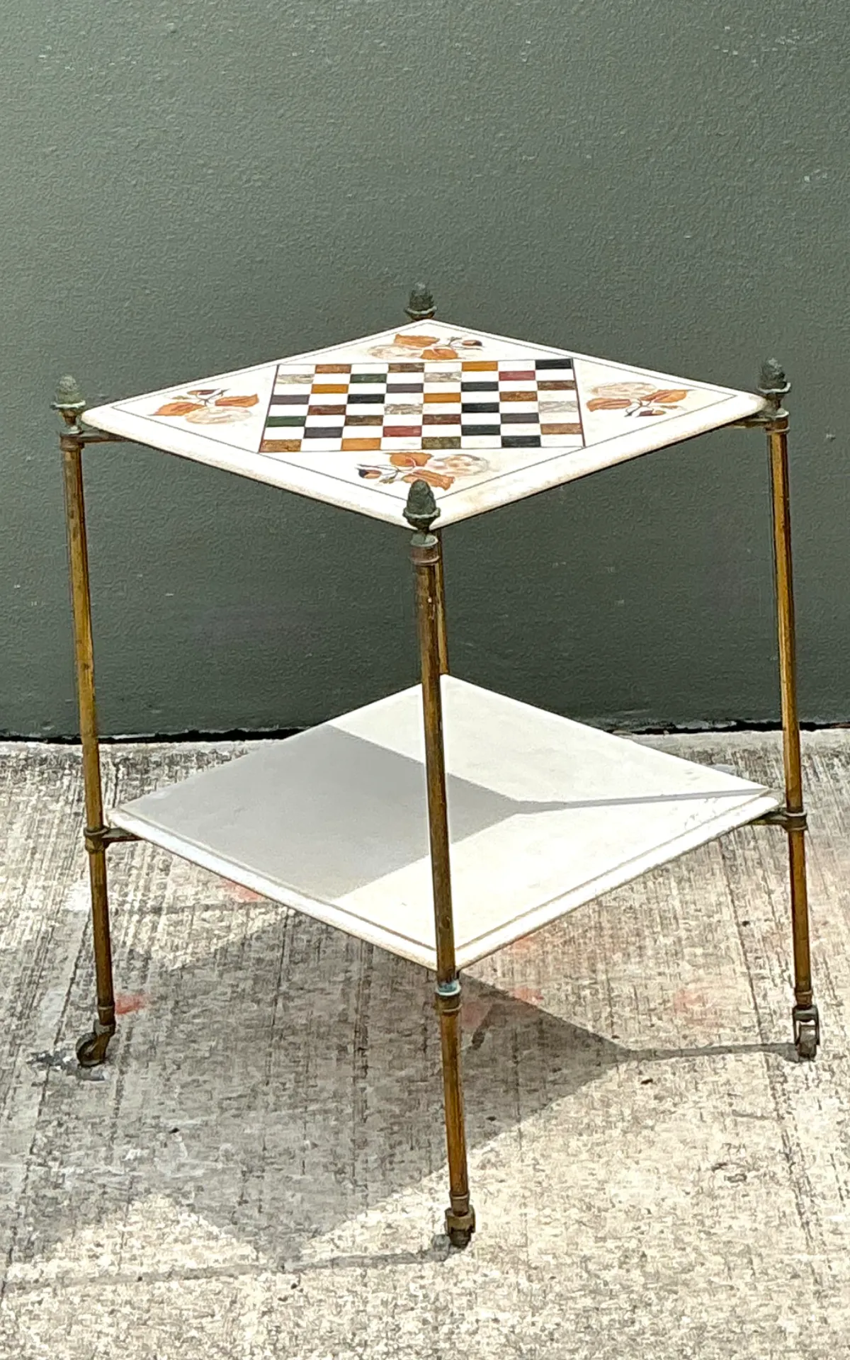 Vintage Marble Inlay Chessboard Side Table — additional photo 4
