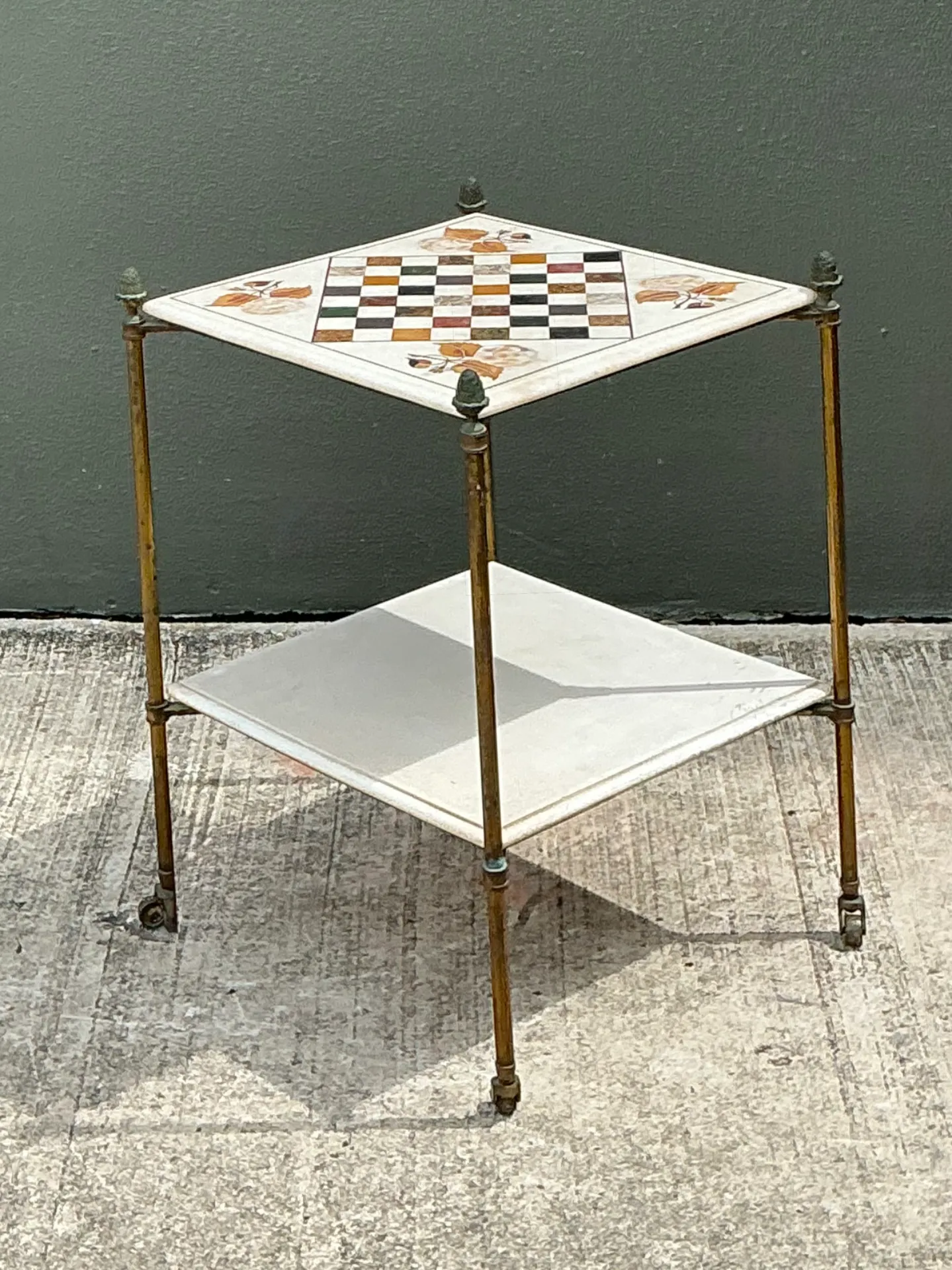 Vintage Marble Inlay Chessboard Side Table — additional photo 2