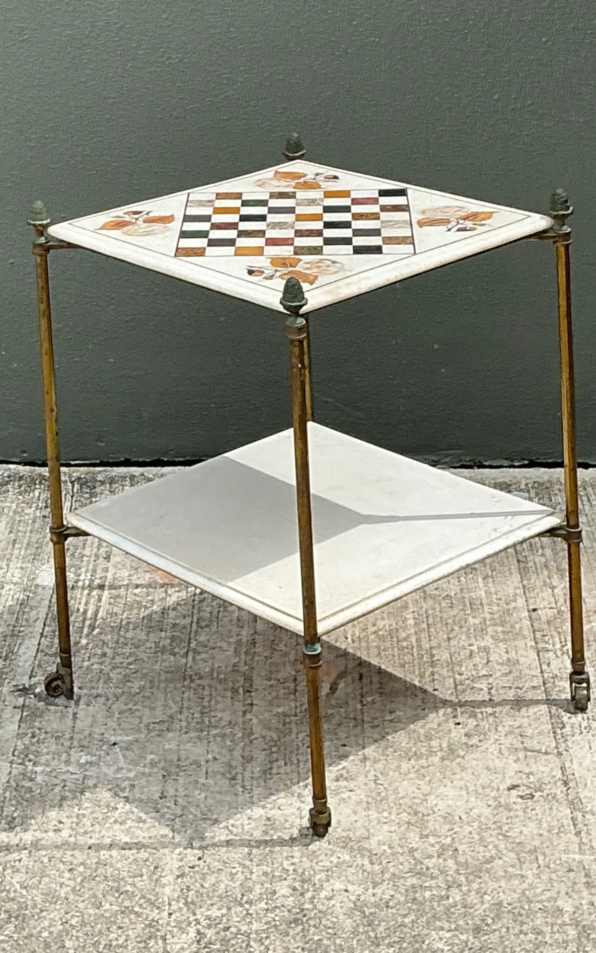 Vintage Marble Inlay Chessboard Side Table — additional photo 2