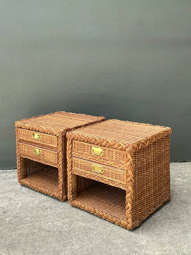 Vintage Braided Rattan Nightstands - A Pair — additional photo 5