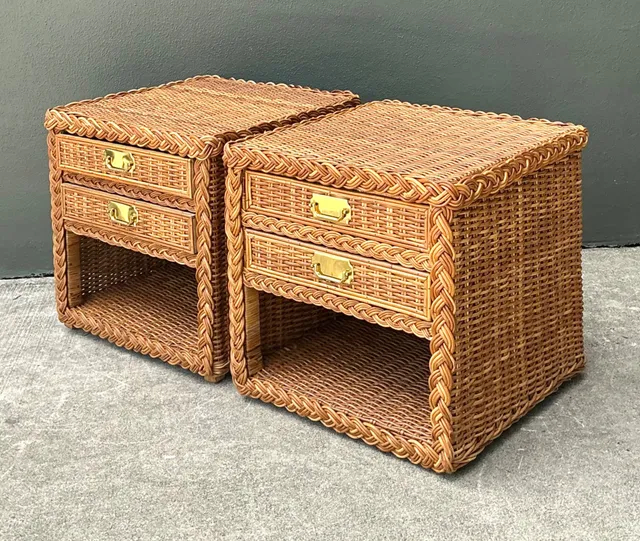 Vintage Braided Rattan Nightstands - A Pair — additional photo 2