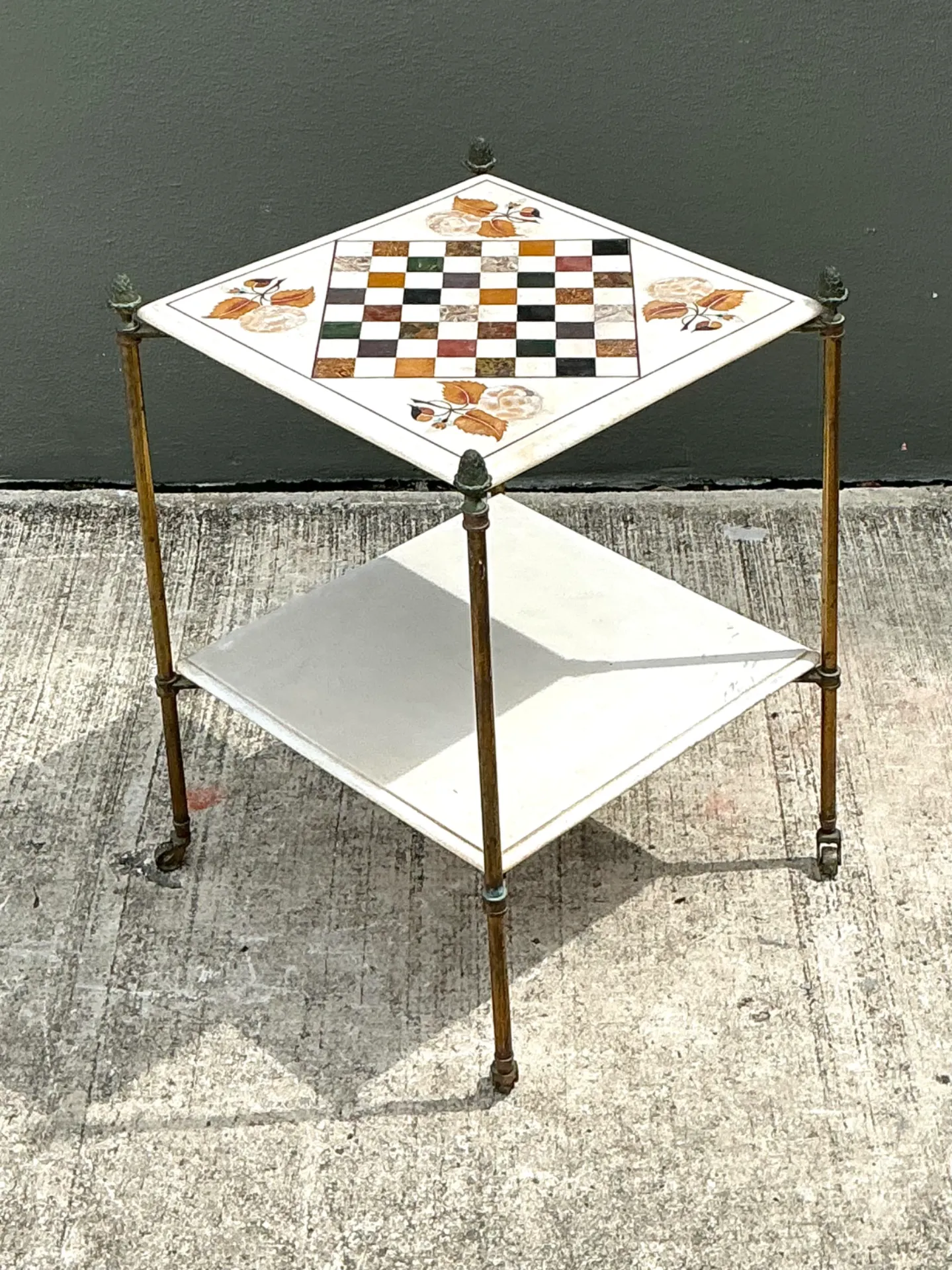 Vintage Marble Inlay Chessboard Side Table — additional photo 7