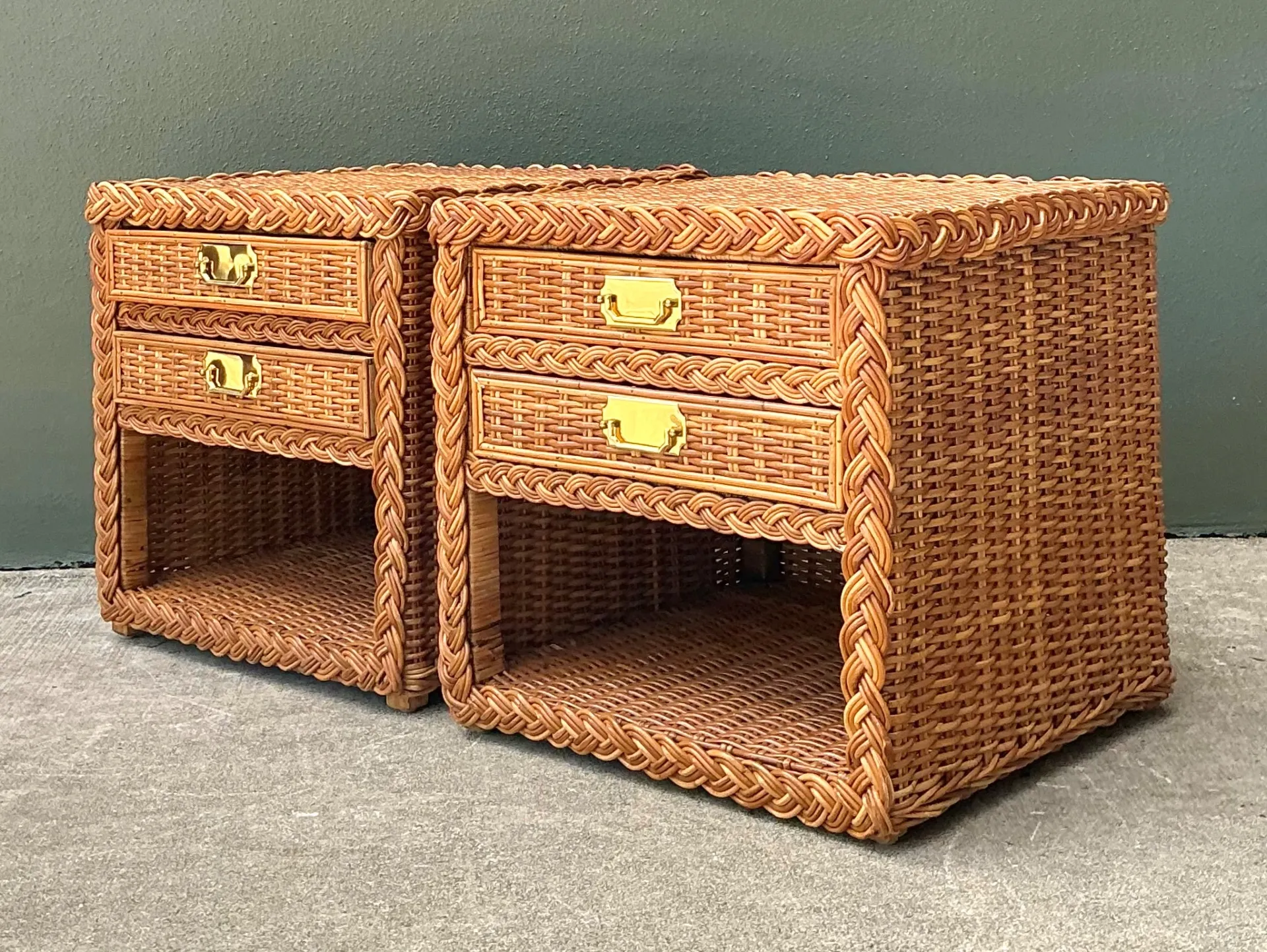 Vintage Braided Rattan Nightstands - A Pair — additional photo 4
