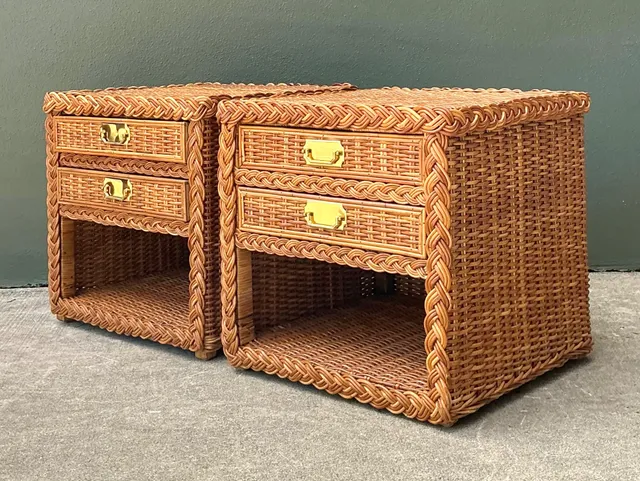 Vintage Braided Rattan Nightstands - A Pair — additional photo 4