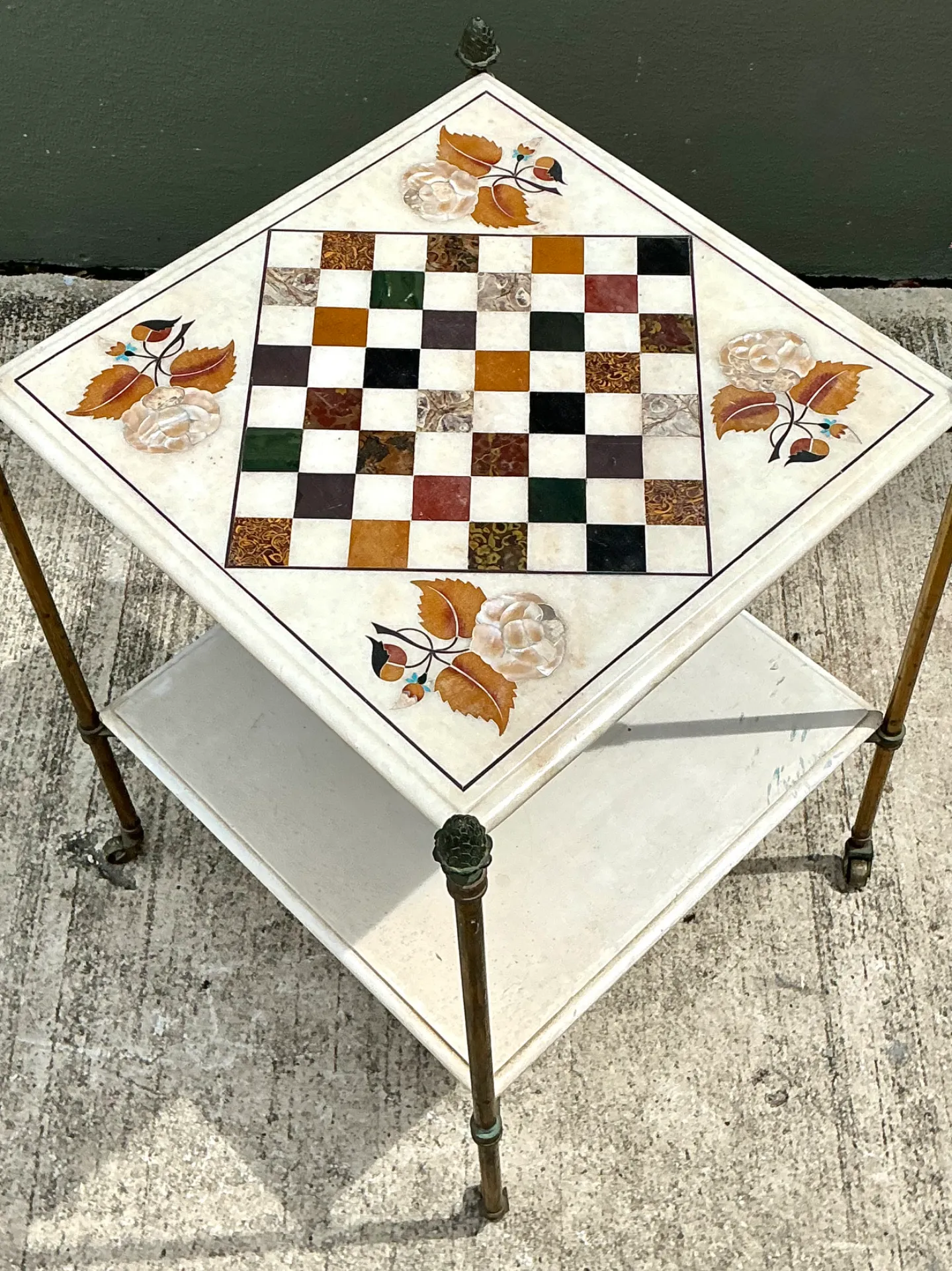 Vintage Marble Inlay Chessboard Side Table — additional photo 3