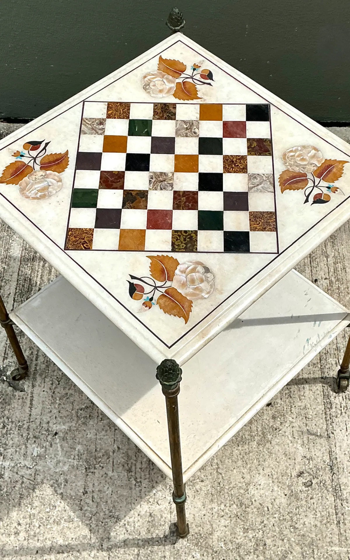 Vintage Marble Inlay Chessboard Side Table — additional photo 3