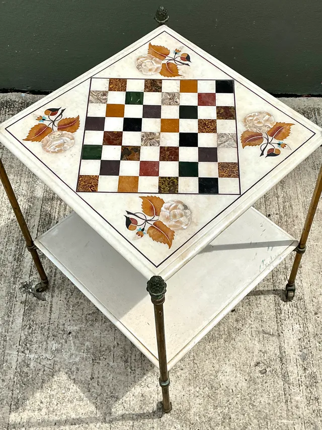 Vintage Marble Inlay Chessboard Side Table — additional photo 3