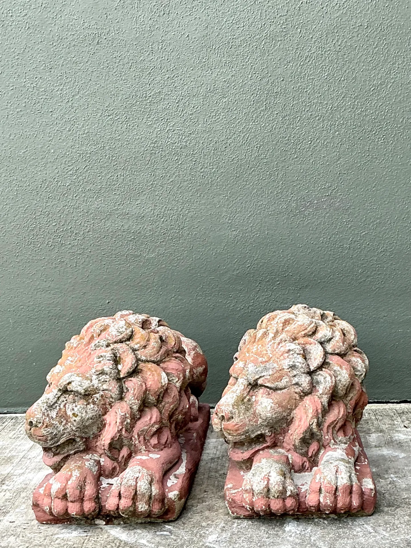 Vintage Cast Cement Garden Lion Figures - Pair — additional photo 1