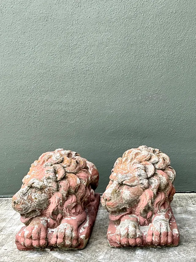 Vintage Cast Cement Garden Lion Figures - Pair — additional photo 1