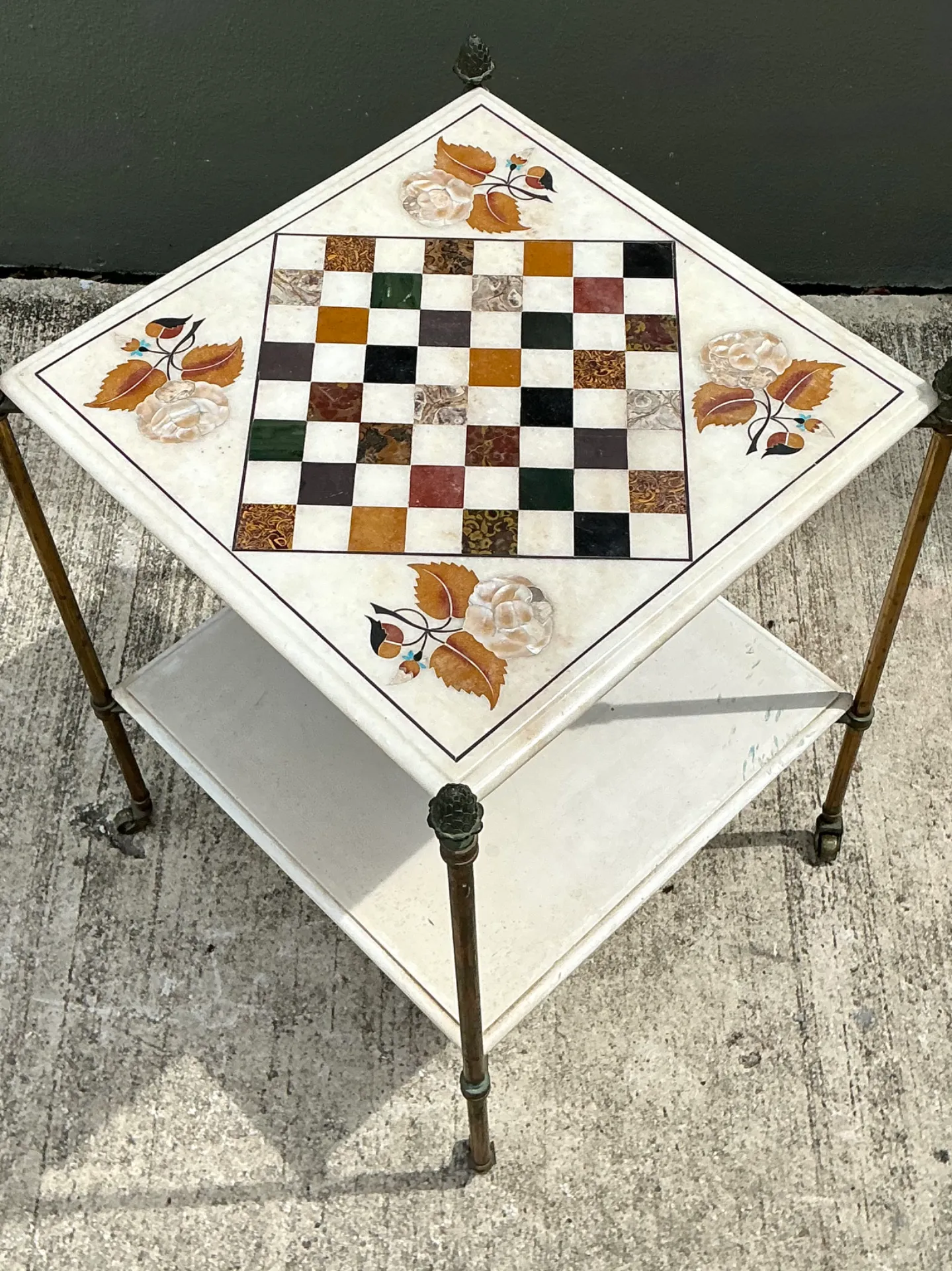 Vintage Marble Inlay Chessboard Side Table — additional photo 1